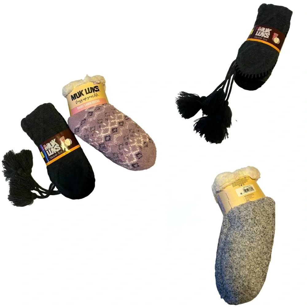 MUK LUKS 3 Pairs Women’s - 2) Warm Cabin Socks & 1) Pair Tassel Slipper Sox NWT